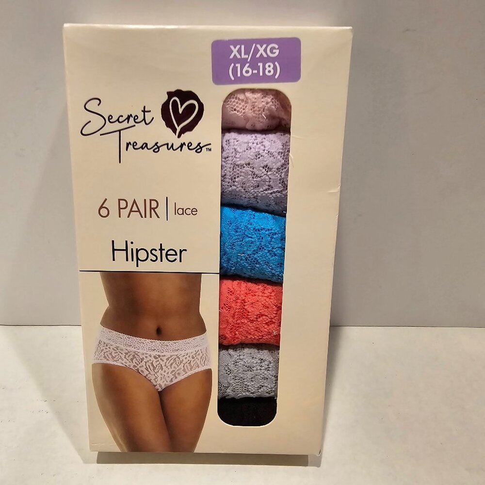 Secret Treasures Women's Lace Stretch Hipster Panties, 6-Pack (16-18)